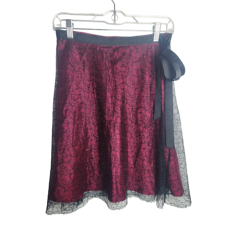 Vtg Necessary Objects Lace overlay skirt ribbon tie side zip sz XS witchy goth